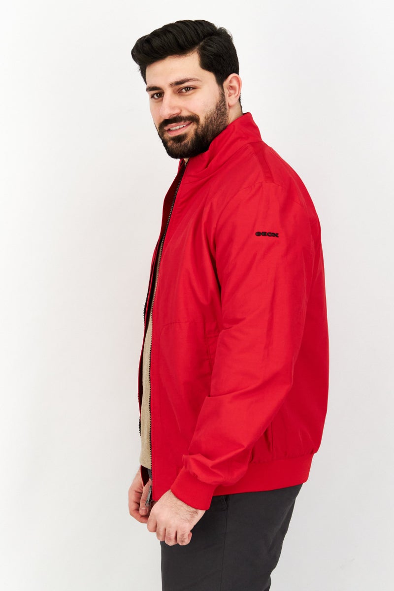 GEOX Men Mock Neck Solid Full Zip Jacket, Red - Image 3
