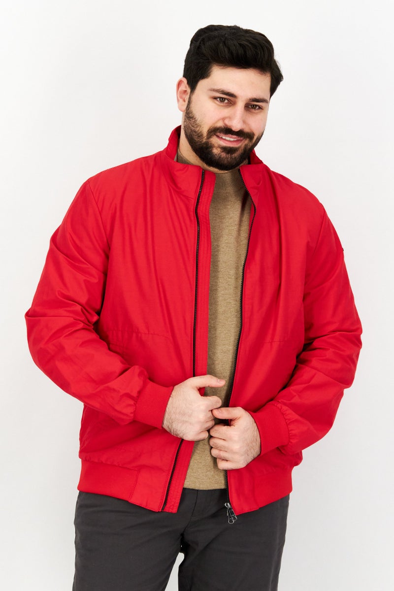 GEOX Men Mock Neck Solid Full Zip Jacket, Red - Image 1