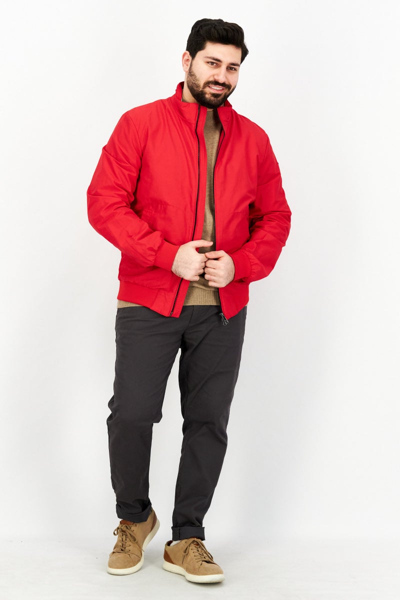 GEOX Men Mock Neck Solid Full Zip Jacket, Red - Image 4