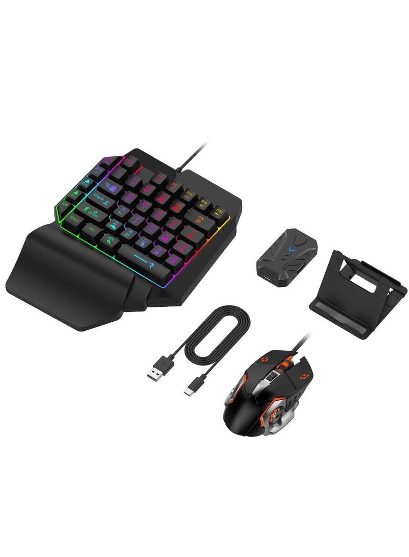 M MIAOYAN Half Hand Gaming Keyboard and Mouse Combo, 4 in 1 Mobile Game Combo Pack, Mobile Gamepad Controller, One Handed Gaming Keyboard, Mouse Converter, Adjustable Phone Stand - Image 1