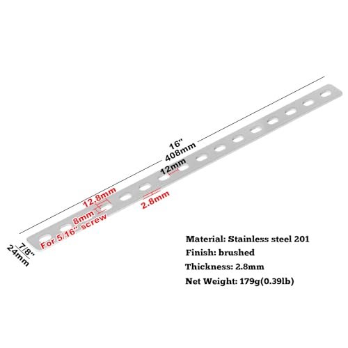 GBGS 4 Pcs 16" Flat Straight Brace Brackets,Stainless Steel Slotted Slightly Adjustable Mending Plates - Image 2