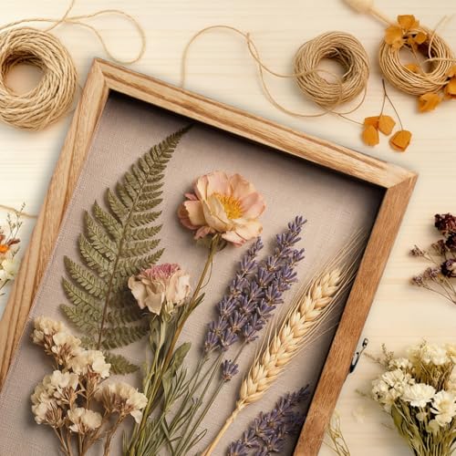 GAMYPET 11x14 Nature Wood Shadow Box Frame - 1.57" Deep Display Case for Wedding Memory Box, Flowers and Pictures - Front Opening Glass Door with Lock and Linen Back - Image 5