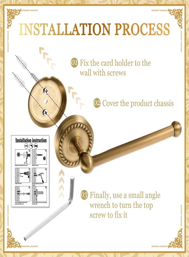 Otoolling 4 Pcs Antique Brass Gold Bathroom Accessories Set Wall-Mounted Towel Rack & Towel Ring & Toilet Paper Holder & Robe Hook, Wall Mounted Brass Vintage Bath Hardware Fixture Set(Style 1) - Image 4