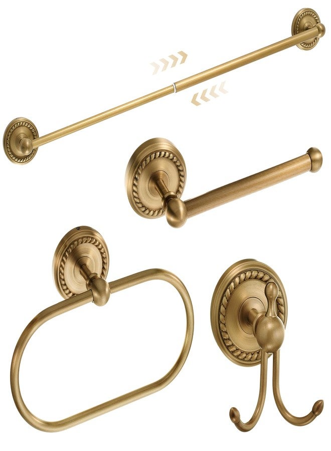Otoolling 4 Pcs Antique Brass Gold Bathroom Accessories Set Wall-Mounted Towel Rack & Towel Ring & Toilet Paper Holder & Robe Hook, Wall Mounted Brass Vintage Bath Hardware Fixture Set(Style 1) - Image 1