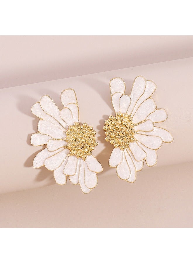 Beyond Flower Earrings for Women, Anti Rust and Anti Fading Hypoallergenic Alloy Earrings, Fashion Jewelry Gift (White+Gold) - Image 3