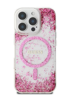 GUESS iPhone 16 Pro Max Magsafe case IML Hard Cover with Marble Design / Drop protection / Slim Profile / Comfortable Grip-Fuschia  - Image 1