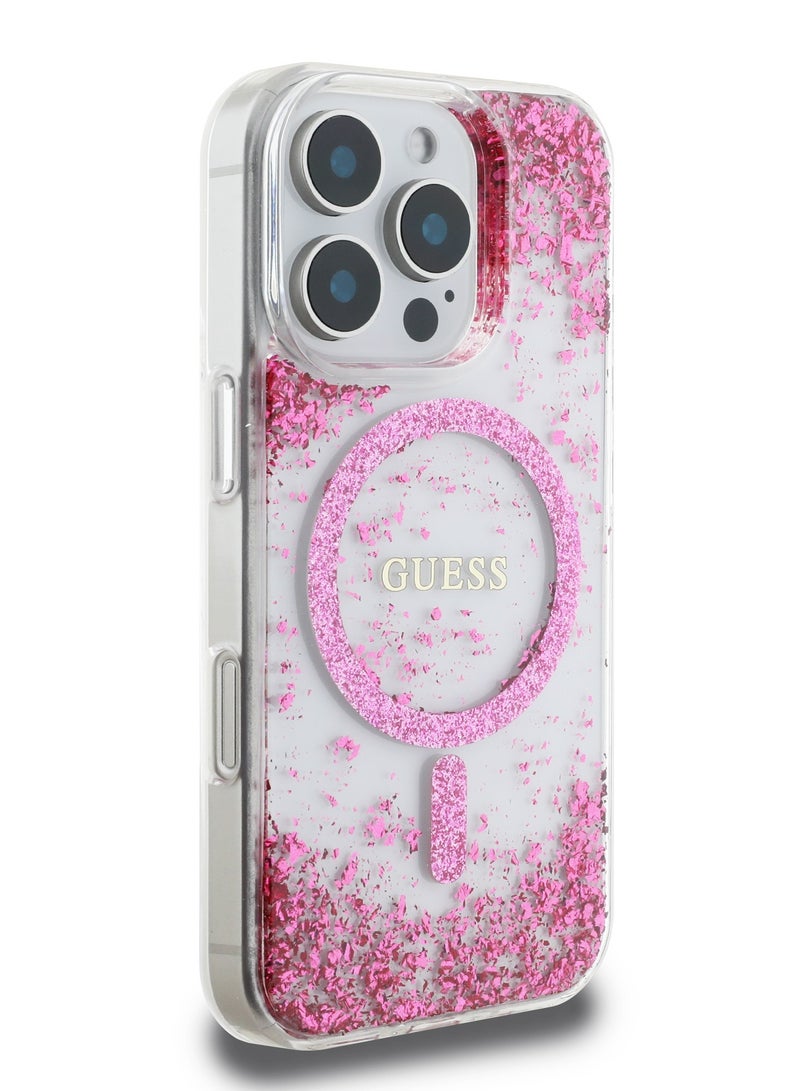 GUESS iPhone 16 Pro Max Magsafe case IML Hard Cover with Marble Design / Drop protection / Slim Profile / Comfortable Grip-Fuschia - Image 3