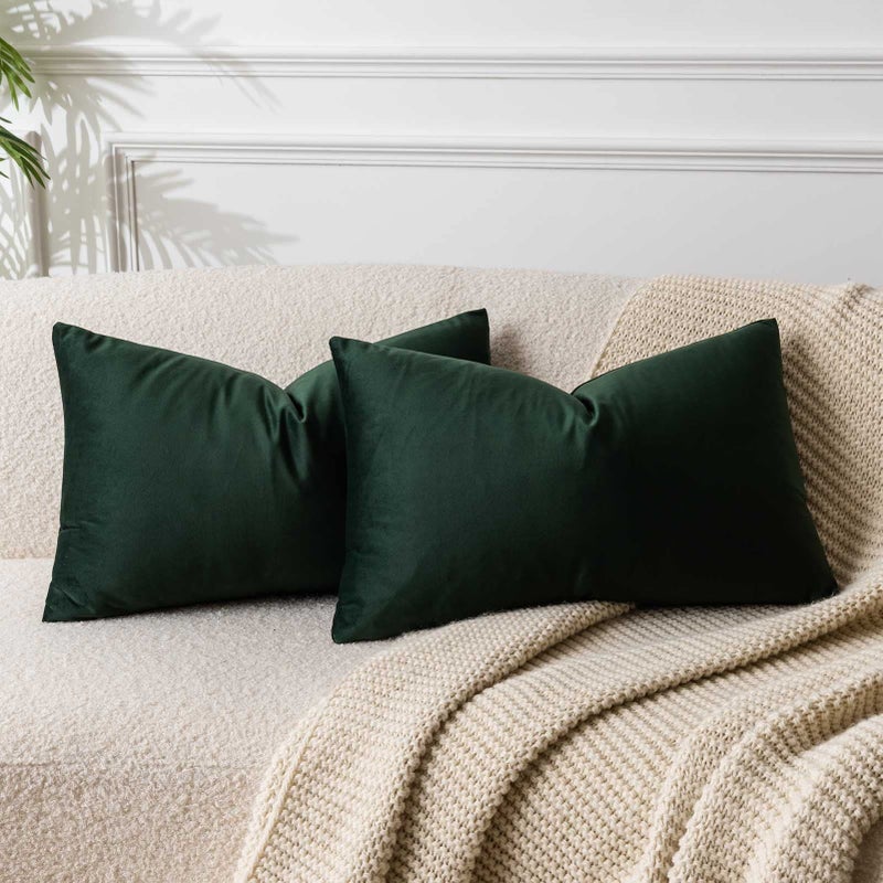 JUSPURBET 16x24 Army Green Velvet Throw Pillow Cover Set of 2 Decorative Soft Solid Cushion Cases for Couch Sofa Bed - Image 1