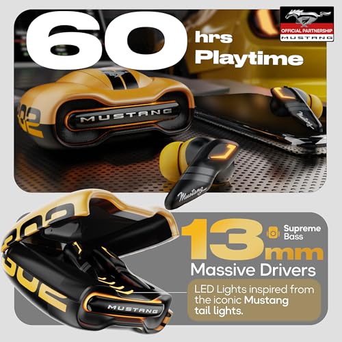 GOBOULT Mustang Sprint in Ear Earbuds with 60H Playtime, Amp App Support, 32dB Active Noise Cancellation, Quad Mic ENC, Dual Device Pairing, 10mm Drivers, BTv 6.0 TWS (Yellow) - Image 3