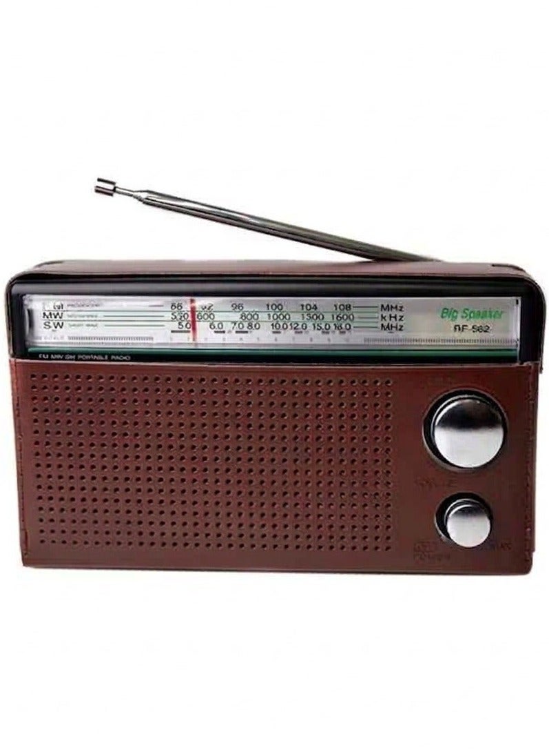 Portable Classic 3-Band Radio (FM/MW/SW) with Vintage Design and Brown Finish - High Sensitivity Reception with Telescopic Antenna and Carrying Strap - Retro Transistor Radio for Home and Travel - Image 1