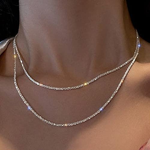 Tasiso Silver Plated Rope Chain Necklace Dainty Shiny Twist Chain Necklace For Women Sparkling Choker Necklace Set Stacking Minimalist Jewelry Gift 38/42CM - Image 2