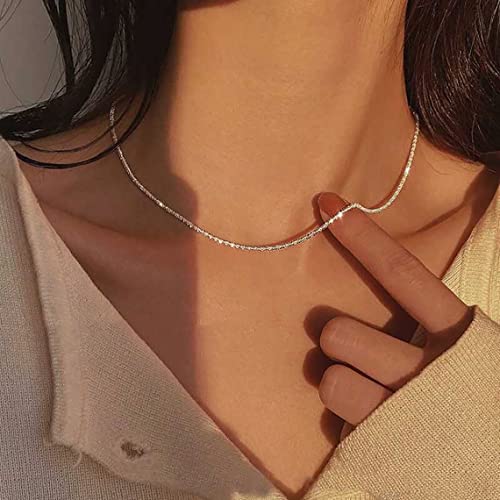 Tasiso Silver Plated Rope Chain Necklace Dainty Shiny Twist Chain Necklace For Women Sparkling Choker Necklace Set Stacking Minimalist Jewelry Gift 38/42CM - Image 4