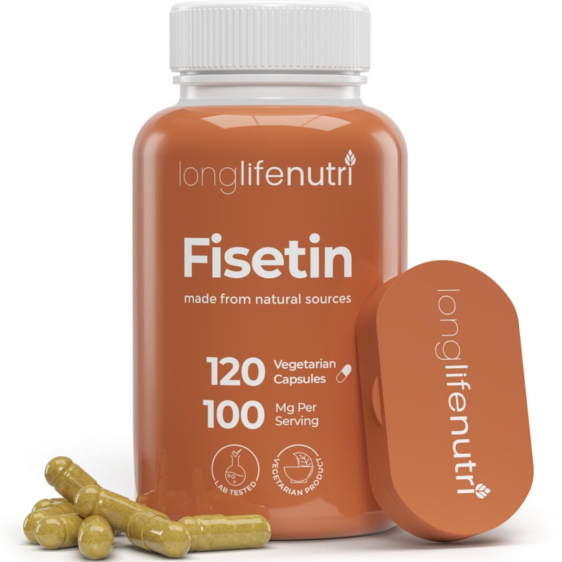 Fisetin 100mg from Rhus Succedanea Stem Extract 120 Vegetarian Capsules Senolytic Supplement for Aging Longevity 4Month Supply Organic GMP Certified Made in USA