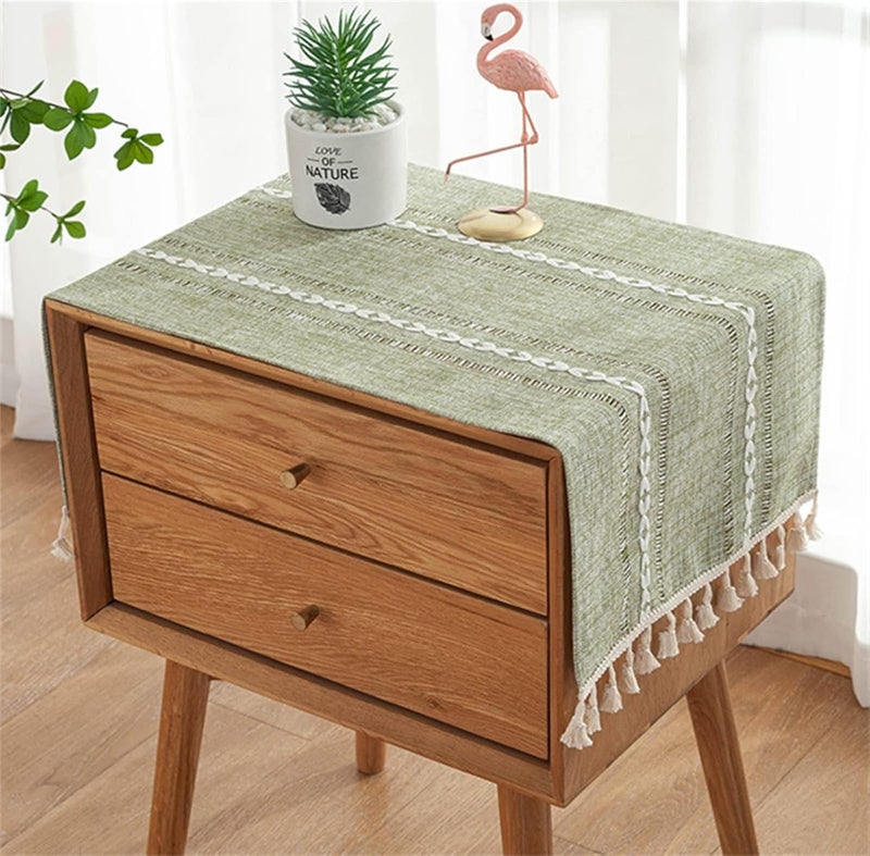 Utobanh Bedside Table Cloth with Tassel Small Table Cover for Nightstand,Bedside Table TV Microwave (Green, 17.7 * 39.4inches) - Image 1