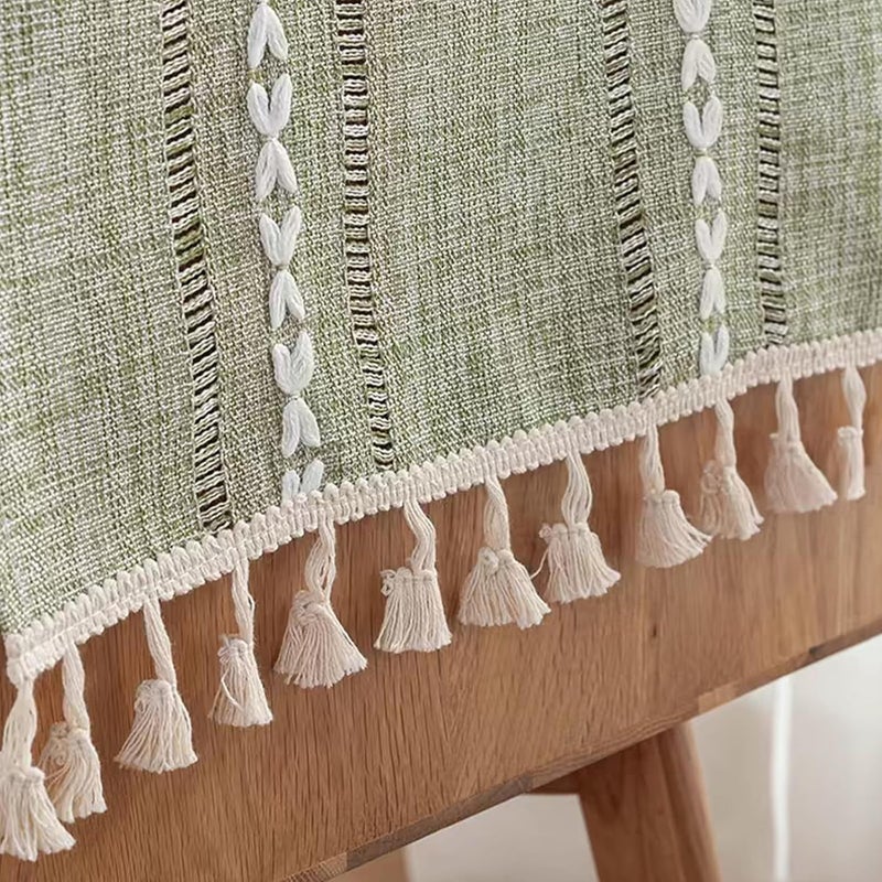 Utobanh Bedside Table Cloth with Tassel Small Table Cover for Nightstand,Bedside Table TV Microwave (Green, 17.7 * 39.4inches) - Image 3
