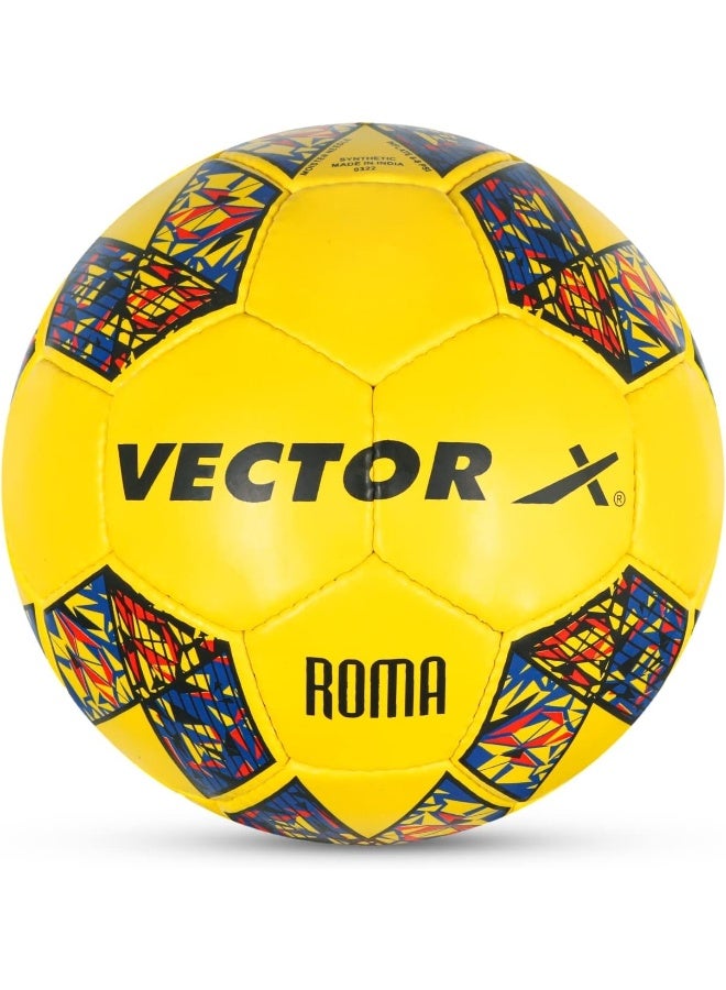 Vector X Roma Hand Stitched Rubberised Football – Durable Training & Match Soccer Ball, Size 5, Yellow - Image 1