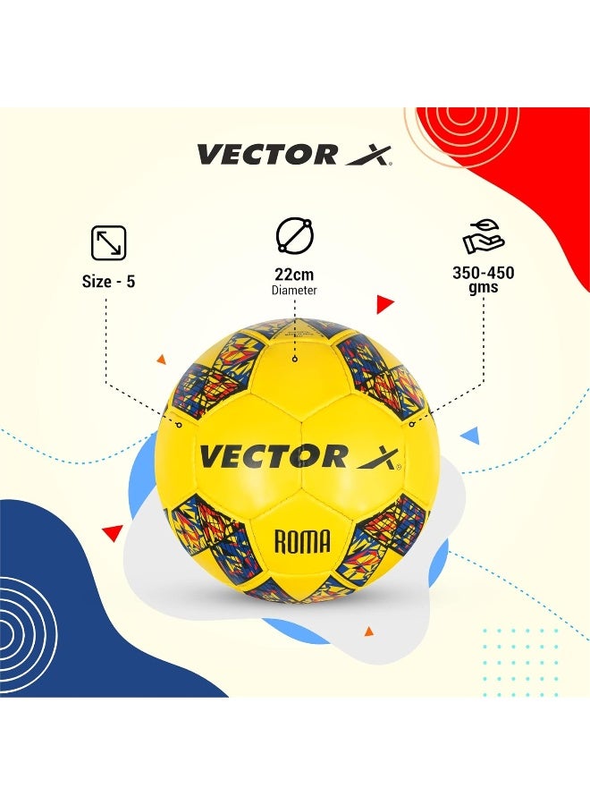 Vector X Roma Hand Stitched Rubberised Football – Durable Training & Match Soccer Ball, Size 5, Yellow - Image 3