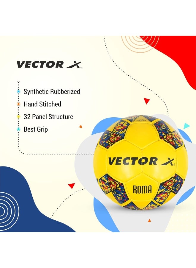 Vector X Roma Hand Stitched Rubberised Football – Durable Training & Match Soccer Ball, Size 5, Yellow - Image 2