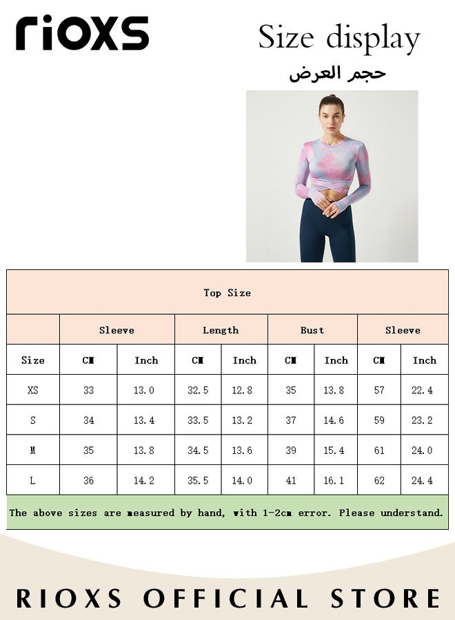 RIOXS Women's Crew Neck Long Sleeve Crop Top Tie Dye Criss Cross Sports Shirt Tops For Yoga Fitness Running  - Image 3