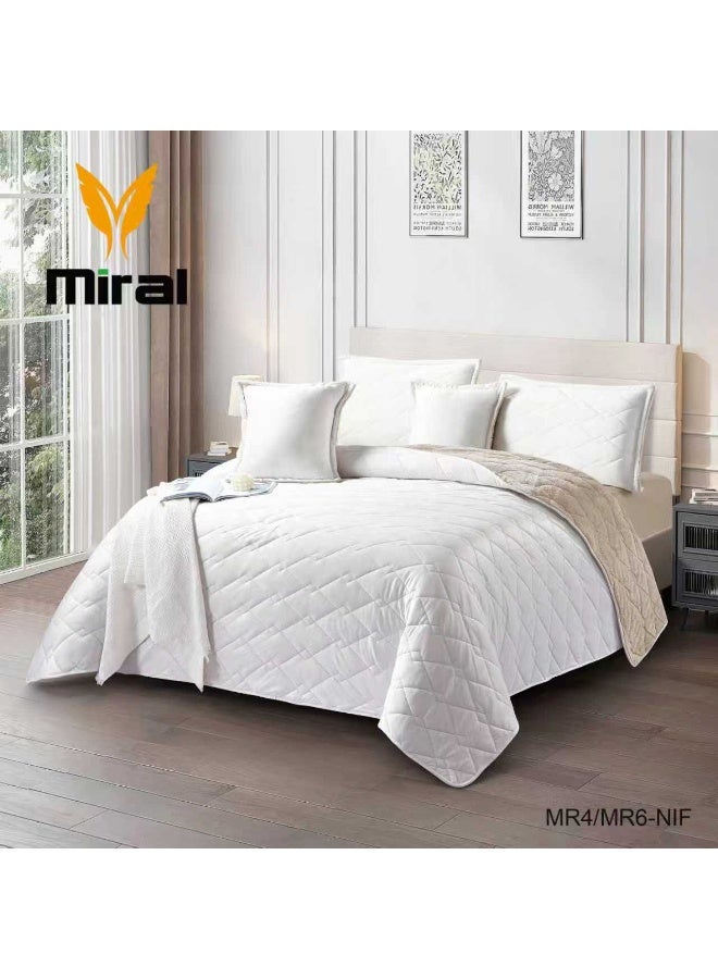 ميرال مفرش شتوي نفر ونص مخمل مضغوط سادة بوجه فرو – طقم 4 قطع (لحاف 160×210 + شرشف مغاط 120×200 + غطاء مخدة 45×70 + مخدة ديكورية 45×45) - Image 1