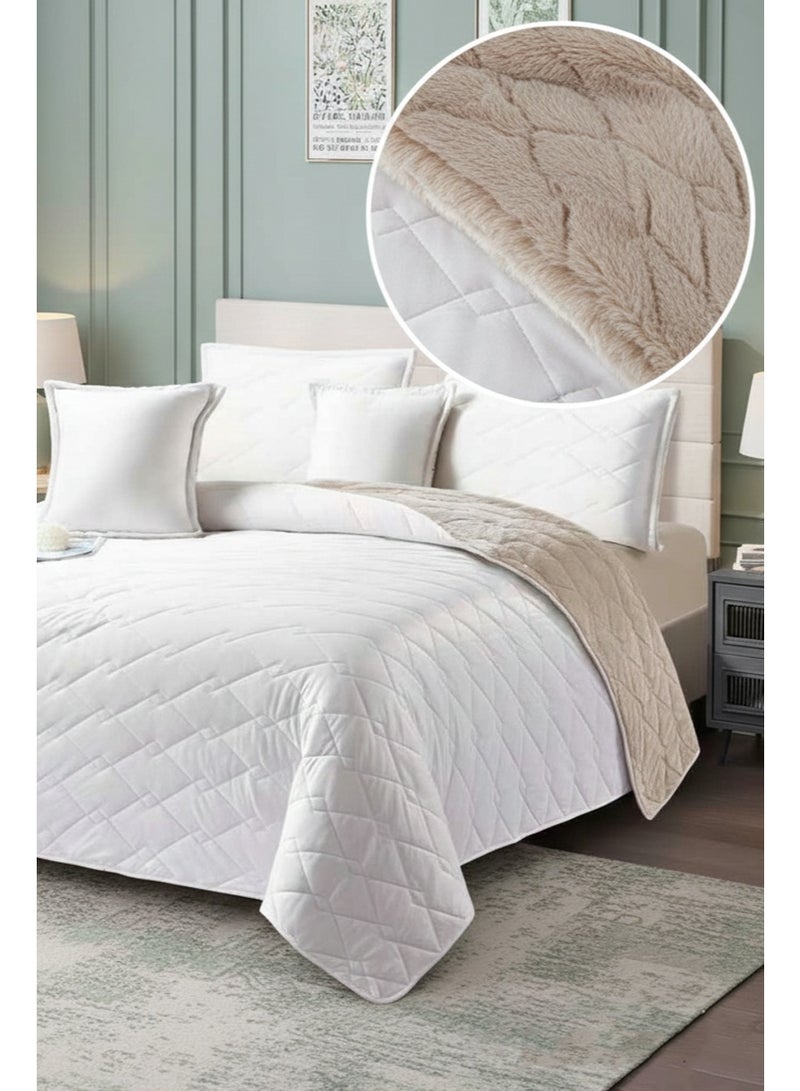ميرال مفرش شتوي نفر ونص مخمل مضغوط سادة بوجه فرو – طقم 4 قطع (لحاف 160×210 + شرشف مغاط 120×200 + غطاء مخدة 45×70 + مخدة ديكورية 45×45) - Image 3