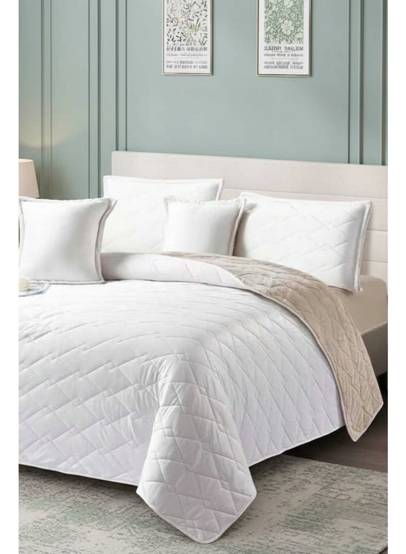 ميرال مفرش شتوي نفر ونص مخمل مضغوط سادة بوجه فرو – طقم 4 قطع (لحاف 160×210 + شرشف مغاط 120×200 + غطاء مخدة 45×70 + مخدة ديكورية 45×45) - Image 4