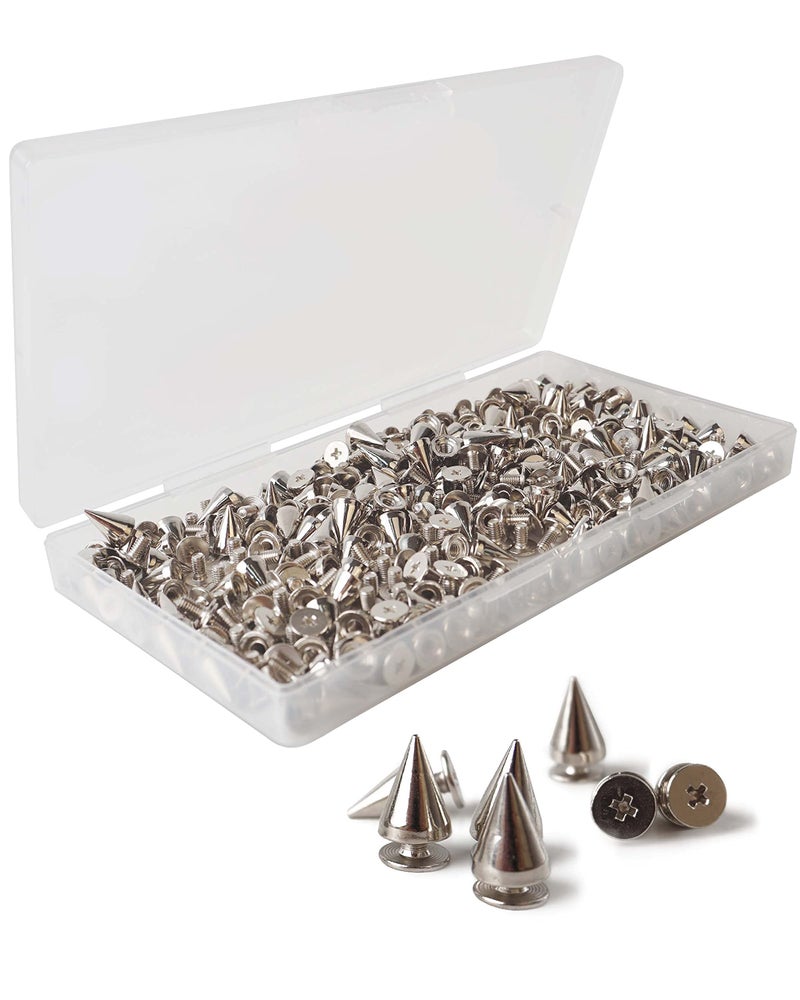 MoHern 200 Sets 9.5mm Spikes for Clothing, Studs and Spikes for Crafts, Metal and Silver Cone Spikes, Punk Spikes with Storage Box by MoHern - Image 1