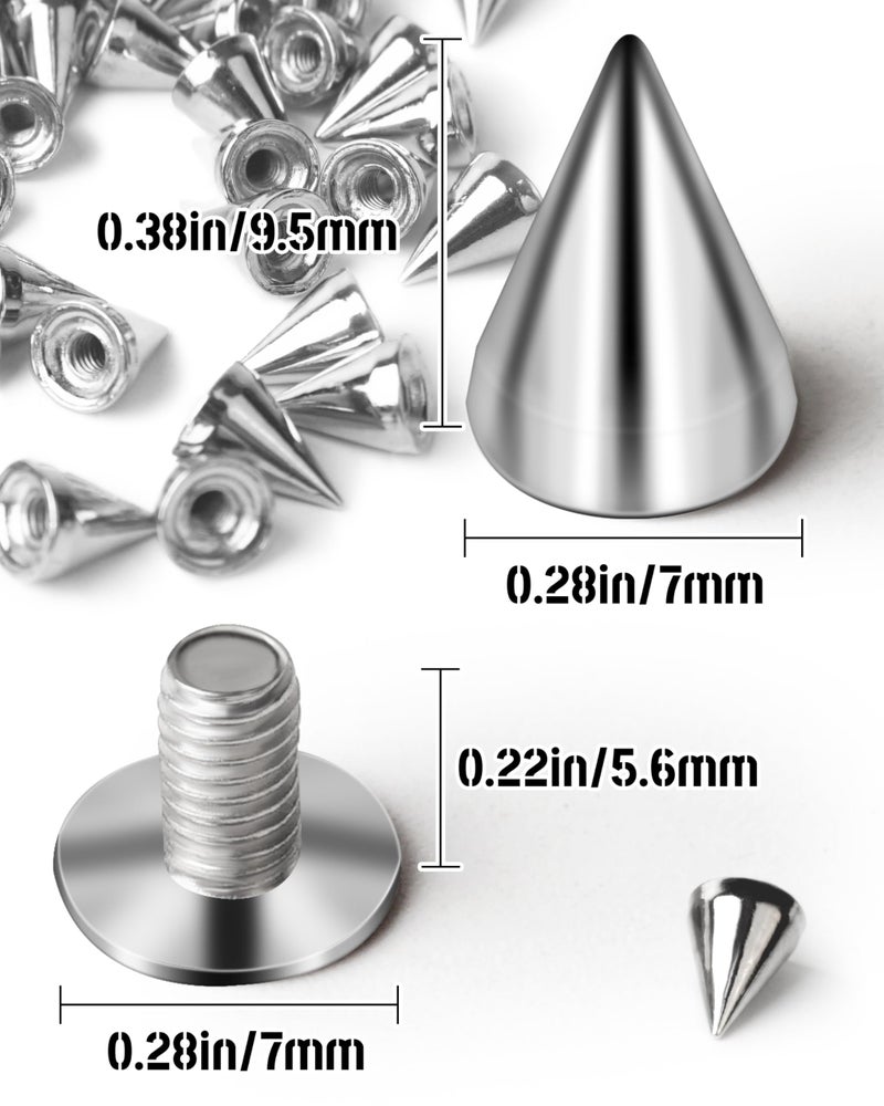 MoHern 200 Sets 9.5mm Spikes for Clothing, Studs and Spikes for Crafts, Metal and Silver Cone Spikes, Punk Spikes with Storage Box by MoHern - Image 2