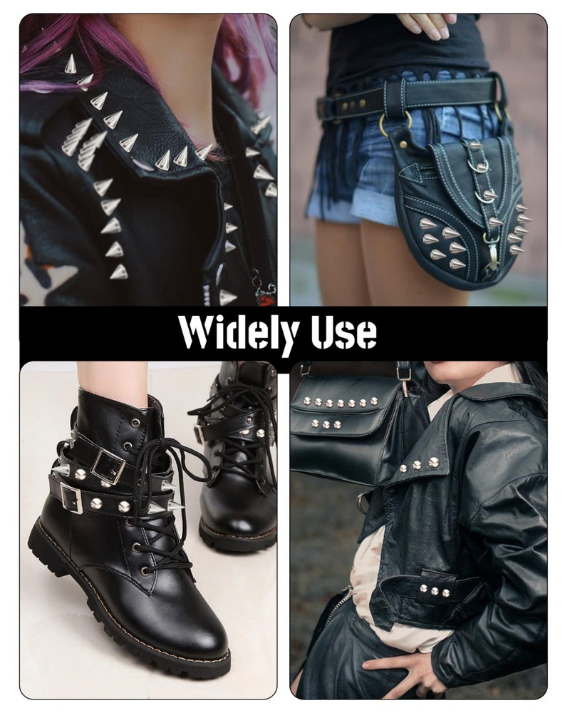 MoHern 200 Sets 9.5mm Spikes for Clothing, Studs and Spikes for Crafts, Metal and Silver Cone Spikes, Punk Spikes with Storage Box by MoHern - Image 4