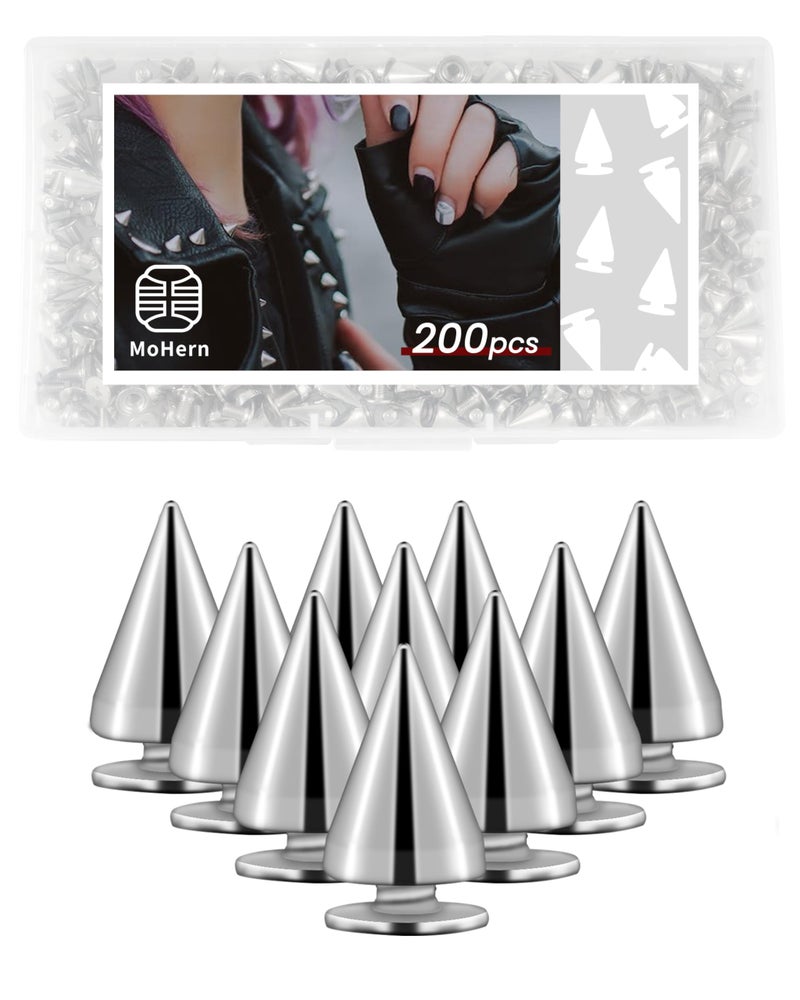 MoHern 200 Sets 9.5mm Spikes for Clothing, Studs and Spikes for Crafts, Metal and Silver Cone Spikes, Punk Spikes with Storage Box by MoHern - Image 3