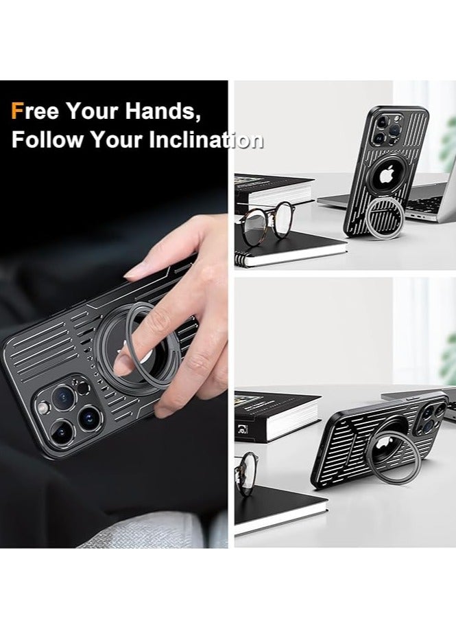 عام غطاء لجهاز iPhone 15 Pro Max/15 Pro/15 Plus/15، 【سبائك الألمنيوم الطائر】 لتبديد الحرارة، 【متوافق مع MagSafe】 مع قاعدة دوارة خفية بزاوية 360 درجة - Image 2