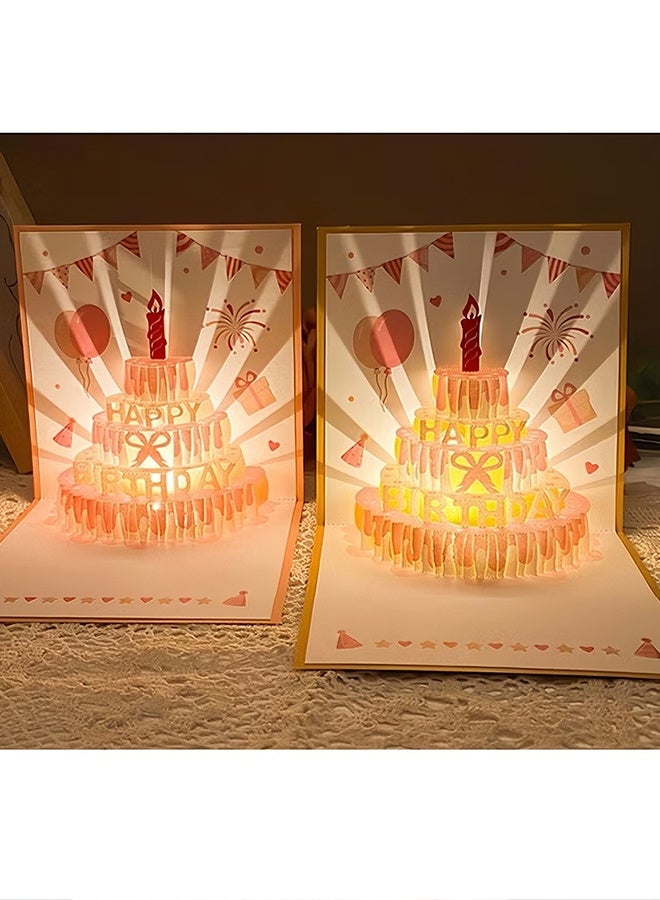 هابي دي بطاقات عيد ميلاد ثلاثية الأبعاد، بطاقة كعكة عيد ميلاد بإضاءة LED دافئة وتشغيل الموسيقى، بطاقات تهنئة موسيقية كهدية للنساء مثل الأم أو الزوجة أو الأخت أو الفتاة - Image 3