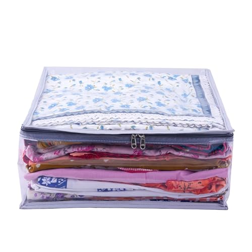 MBW Clothes Organiser for Wardrobe, Saree Covers with zip, Saree Organizer for Wardrobe, Clothes Storage Bag, Saree Bags Storage, Saree Covers for Storage, Transparent (Grey - Pack of 6) - Image 2