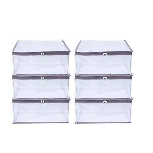 MBW Clothes Organiser for Wardrobe, Saree Covers with zip, Saree Organizer for Wardrobe, Clothes Storage Bag, Saree Bags Storage, Saree Covers for Storage, Transparent (Grey - Pack of 6) - Image 1