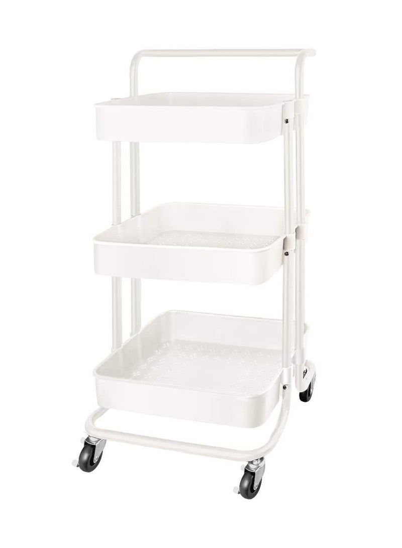 بلومنغ تايم عربة أدوات متحركة بثلاث طبقات، عربة تنظيم معدنية متحركة بمقبض وعجلات قابلة للقفل، أرفف تخزين متعددة الوظائف للمطبخ وغرفة المعيشة والمكتب - أبيض - Image 1