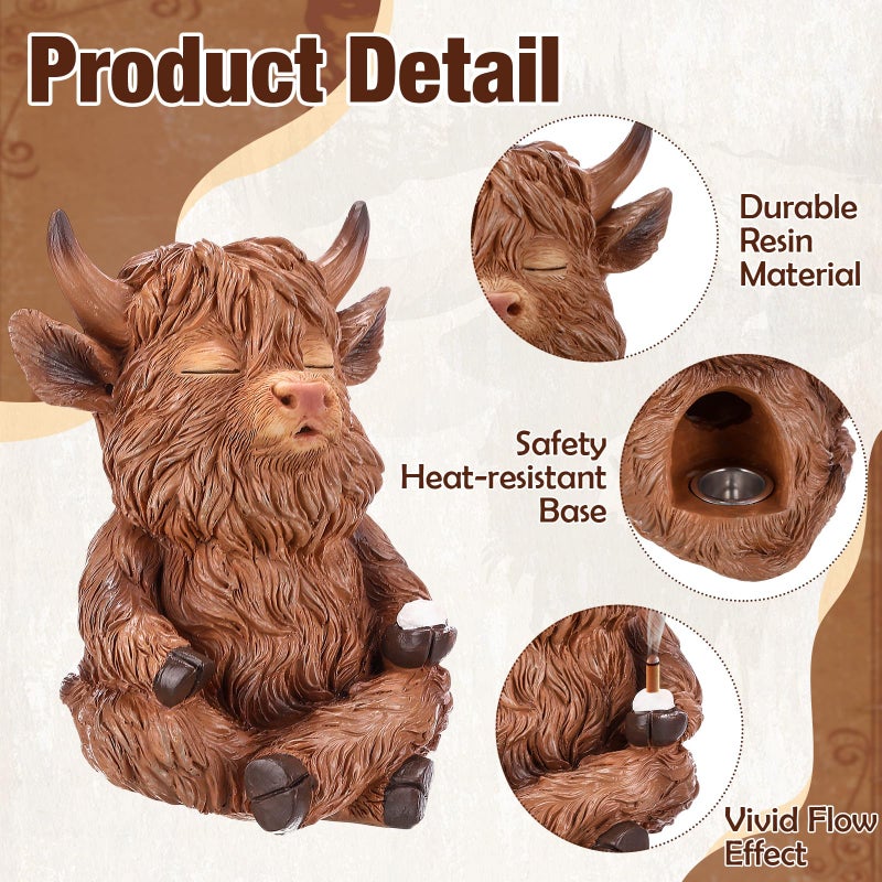 Potchen Highland Cow Incense Holder for Sticks Incense Cone Burner Ornaments Gift for Women Men Desk Unique Presents Aromatherapy Ornament Home Decor Yoga Meditation Relaxation Office - Image 3