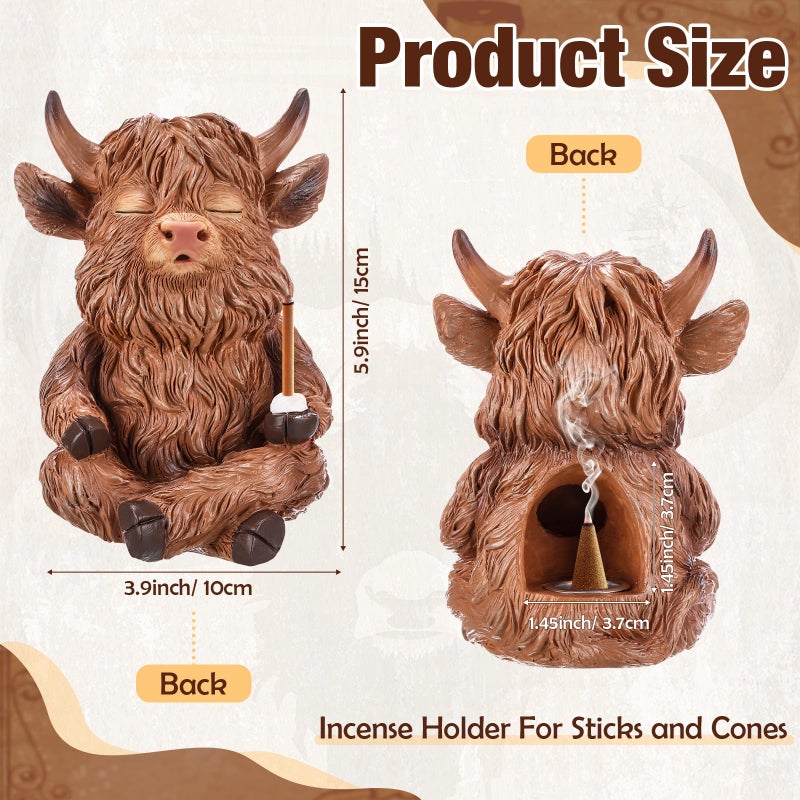 Potchen Highland Cow Incense Holder for Sticks Incense Cone Burner Ornaments Gift for Women Men Desk Unique Presents Aromatherapy Ornament Home Decor Yoga Meditation Relaxation Office - Image 2