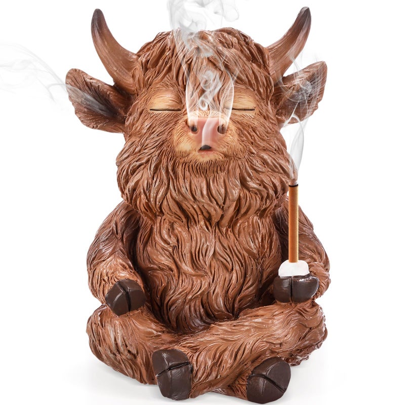 Potchen Highland Cow Incense Holder for Sticks Incense Cone Burner Ornaments Gift for Women Men Desk Unique Presents Aromatherapy Ornament Home Decor Yoga Meditation Relaxation Office - Image 1