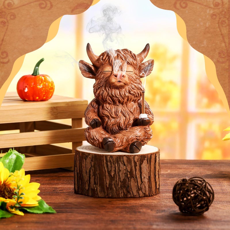 Potchen Highland Cow Incense Holder for Sticks Incense Cone Burner Ornaments Gift for Women Men Desk Unique Presents Aromatherapy Ornament Home Decor Yoga Meditation Relaxation Office - Image 4