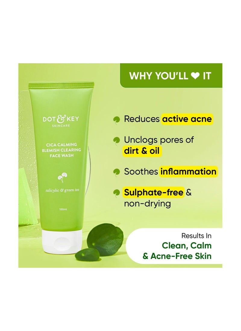 Dot & Key - Dot & Key CICA Face Wash for Acne Prone Skin, 2% Salicylic Acid with Green Tea | For Oily & Sensitive Skin | Sulphate Free for Men & Women | Oil Control Face Wash with Zinc | 100ml - Image 1