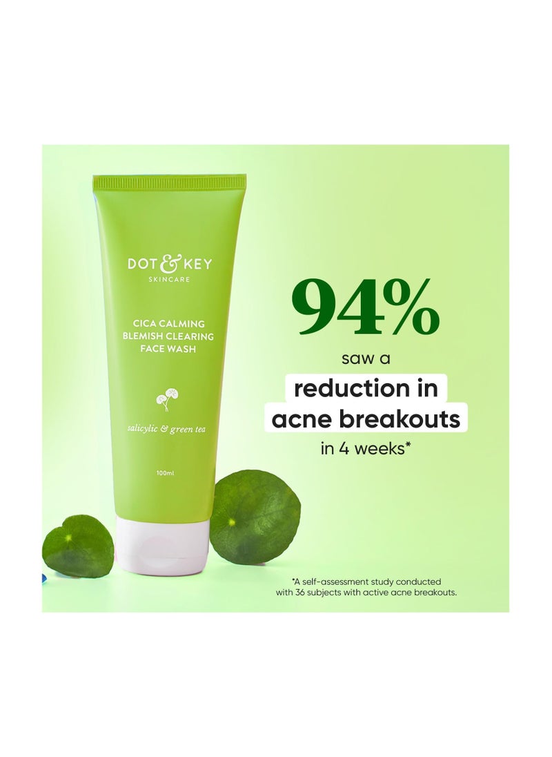 Dot & Key - Dot & Key CICA Face Wash for Acne Prone Skin, 2% Salicylic Acid with Green Tea | For Oily & Sensitive Skin | Sulphate Free for Men & Women | Oil Control Face Wash with Zinc | 100ml - Image 1