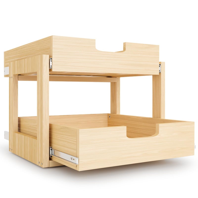 Grehitk Pull Out Cabinet Organizer, 17''WÃ—21''DÃ—16''H Soft Close Slide Out Wooden Pull out Drawers, Double Tier Slide out Wood Cabinet Organizer, for Base Cabinet Organization in Kitchen, Pantry, Bathroom - Image 1