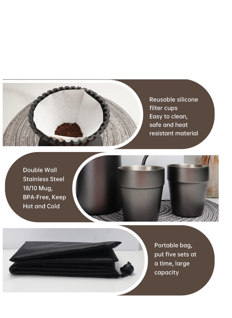 SYOSI Pour Over Coffee Maker Set, All in One Pour Over Coffee Kit, Includes Gooseneck Kettle, Silicone Dripper, Paper Filter, Coffee Cups, Coffee Accessories Tools, for Coffee Lovers Birthday Gift  - Image 3