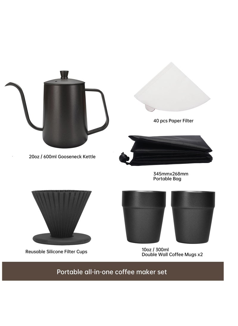 SYOSI Pour Over Coffee Maker Set, All in One Pour Over Coffee Kit, Includes Gooseneck Kettle, Silicone Dripper, Paper Filter, Coffee Cups, Coffee Accessories Tools, for Coffee Lovers Birthday Gift  - Image 4