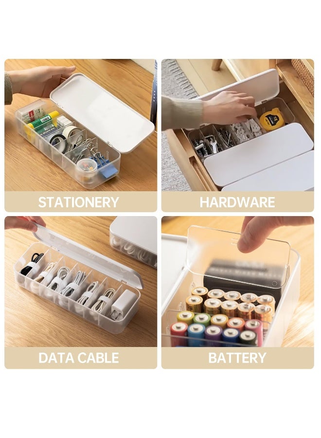 Cable Organizer Storage Box with 7 Wire Ties, Desktop Cable Management Box with Lid, Power Cord Organizer with 7 Compartments for Office, Home, Desk Accessories Storage Stationery Supplies White - Image 5