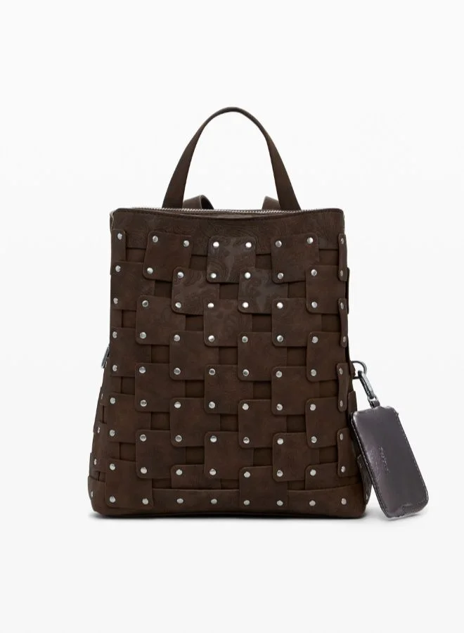 Medium faux leather patch backpack