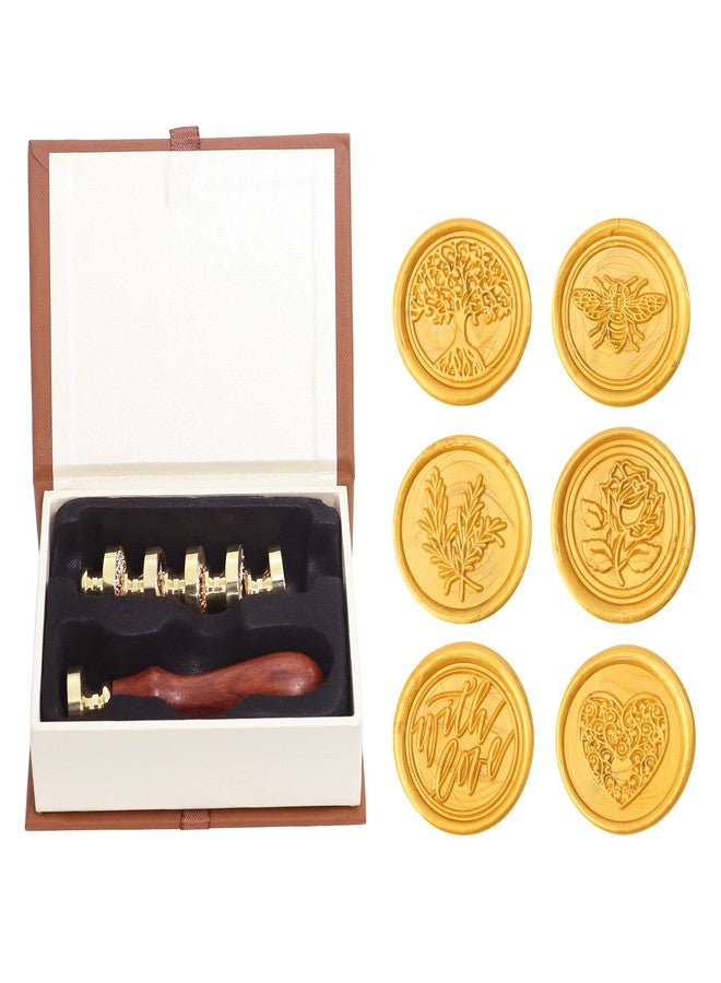 SWANGSA Wax Seal Stamp Set, Vintage 6 Pieces Sealing Wax Stamp Heads and 1 Wooden Handle for Weeding Invitations, Letters, Envelopes, Christmas (Tree of Life Set) - Image 2