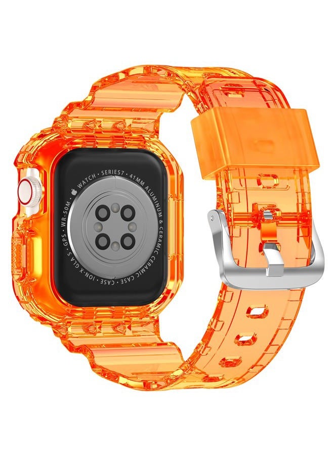 XYF Compatible for Crystal Clear Apple Watch Ultra 2 Bands, 49mm Bumper Case Men Women Jelly Cover Strap for iWatch Ultra 2/1 Series 9 8 7 SE 6 5 4 3 2 1 (Neon Clear Orange, 49) - Image 2