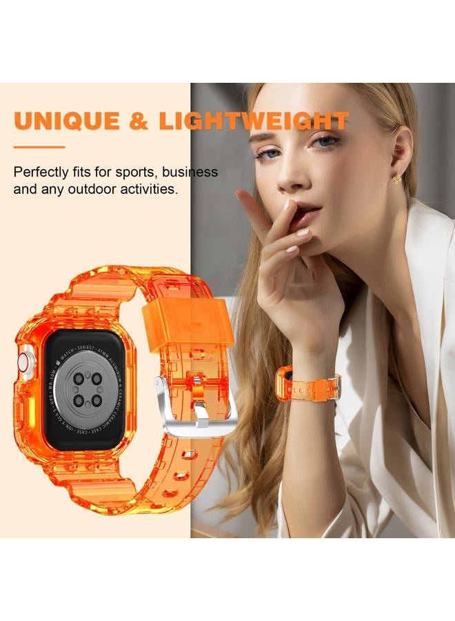 XYF Compatible for Crystal Clear Apple Watch Ultra 2 Bands, 49mm Bumper Case Men Women Jelly Cover Strap for iWatch Ultra 2/1 Series 9 8 7 SE 6 5 4 3 2 1 (Neon Clear Orange, 49) - Image 5