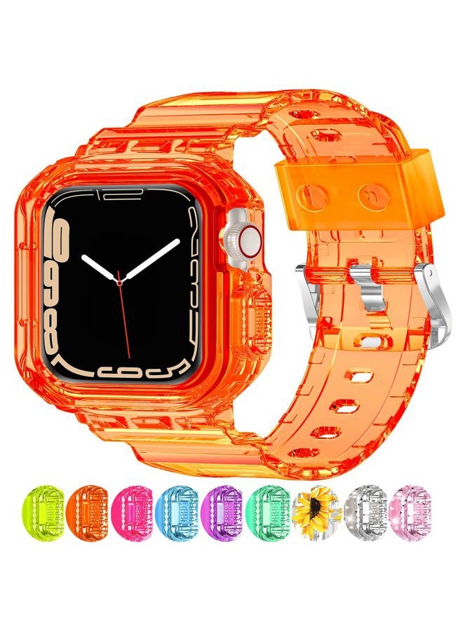 XYF Compatible for Crystal Clear Apple Watch Ultra 2 Bands, 49mm Bumper Case Men Women Jelly Cover Strap for iWatch Ultra 2/1 Series 9 8 7 SE 6 5 4 3 2 1 (Neon Clear Orange, 49) - Image 1